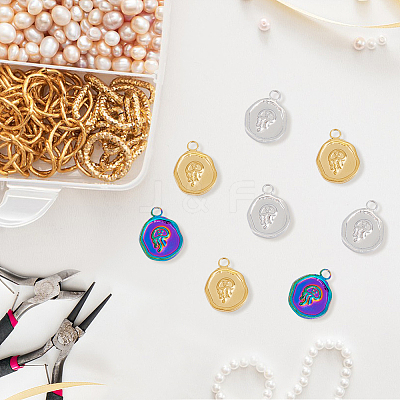 24Pcs 3 Colors 201 Stainless Steel Pendants Ion Plating(IP) STAS-DC0013-50-1