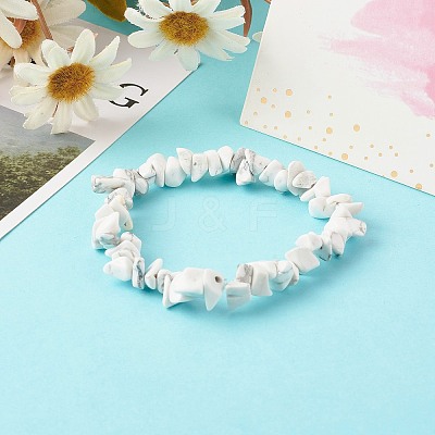 Synthetic White Howlite Chip Bead Stretch Bracelets for Children BJEW-JB06388-07-1