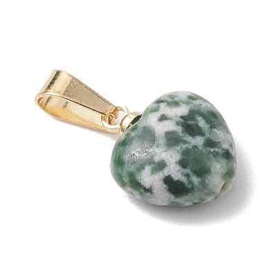 Natural Indian Agate & Tiger Eye & Green Spot Jasper & Crazy Agate Heart Charms PALLOY-JF05058-1