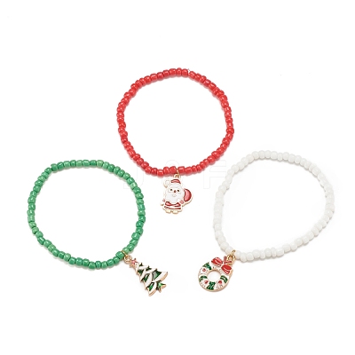 3Pcs 3 Style Glass Seed Stretch Bracelets Set BJEW-JB08200-1