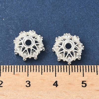 Flower Brass Micro Pave Clear Cubic Zirconia Bead Caps KK-A254-01A-S-1
