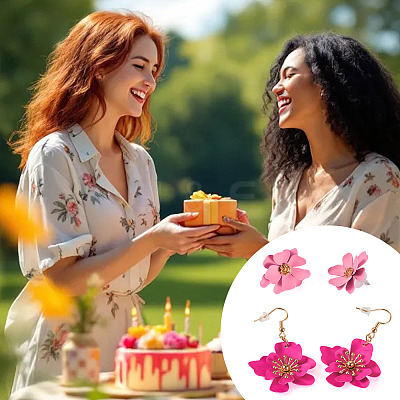 2 Pairs 2 Styles Iron Flower Dangle Earrings and Sweet and Stylish Multi-layer Petal Flower Stud Earrings EJEW-TA0001-80A-1