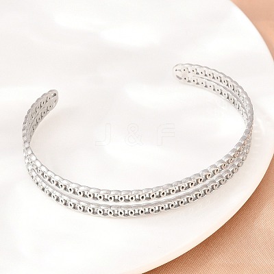 Hollow 304 Stainless Steel Open Cuff Bangles for Women BJEW-F547-02P-1