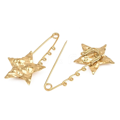 Textured Star 304 Stainless Steel Safety Pins Brooch Findings SA-CBA098D-16G-G04-1