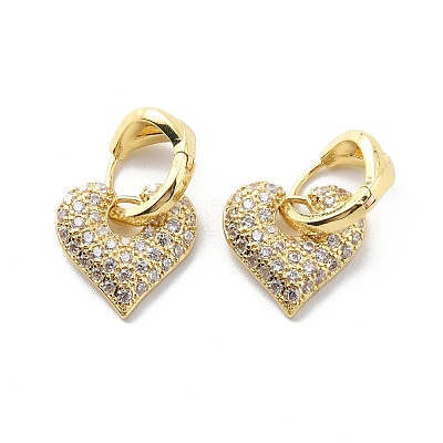 Clear Cubic Zirconia Heart Dangle Hoop Earrings EJEW-G333-01G-1