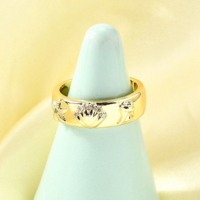 Ocean Theme Brass Micro Pave Cubic Zirconia Cuff Rings for Women RJEW-F184-17I-G-1