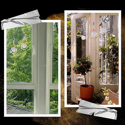 3Pcs Sunflower Copper Wire Glass Hanging Suncatchers HJEW-SP00011-1