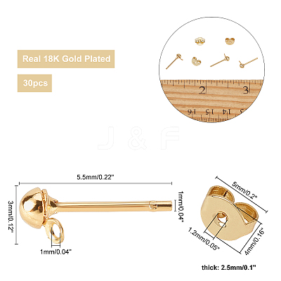 30Pcs Brass Stud Earring Findings and 30Pcs Earring Backs Sets KK-AR0001-91G-NR-1