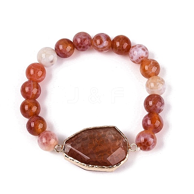 Brass Natural Agate(Dyed & Heated) Faceted Teardrop and Round Beaded Stretch Bracelets for Women BJEW-Q101-01A-1