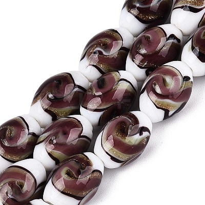 Handmade Gold Sand Lampwork Beads Strands LAMP-Q041-09E-1
