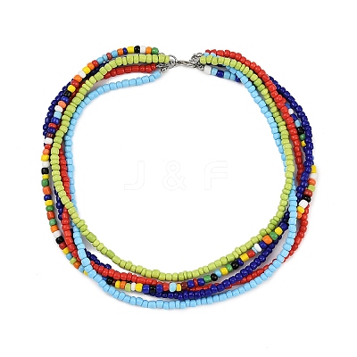 Bohemian Glass Seed Beaded Multi-strand Necklaces for Women NJEW-JN05354-03-1
