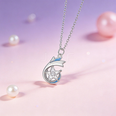 Brass Pave Clear Cubic Zirconia Star Pendant Necklaces for Women WG7E358-01-1