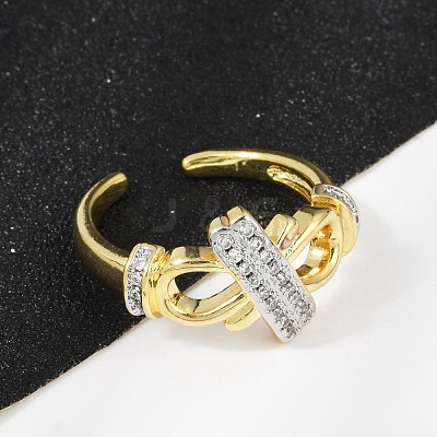 Brass Micro Pave Cubic Zirconia Open Cuff Ring for Women RJEW-F177-03GP-13-1