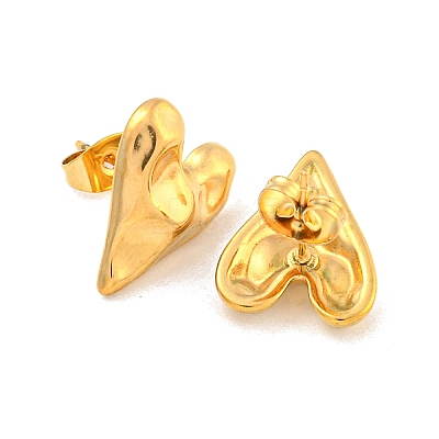 Heart 304 Stainless Steel Ear Studs EJEW-L290-025G-1
