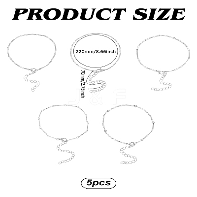 5Pcs Iron Chain Anklet Sets AJEW-LP0007-10P-1