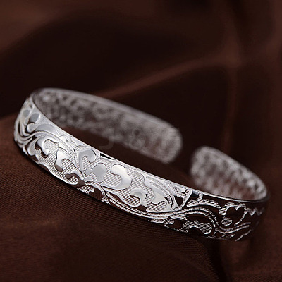 Flower Pattern Alloy Cuff Bangles for Women FS-WG00B5E-01-1