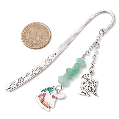 5Pcs 5 Styles Christmas House & Angel Alloy Pendant Bookmarks AJEW-JK00341-1