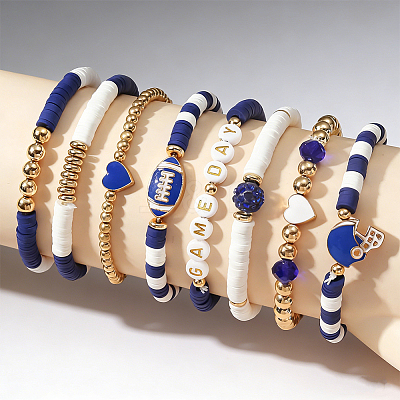 8Pcs 1Bag Rugby Polymer Clay Heishi & CCB Plastic Beaded Stretch Bracelets Set BJEW-PA0001-12B-1