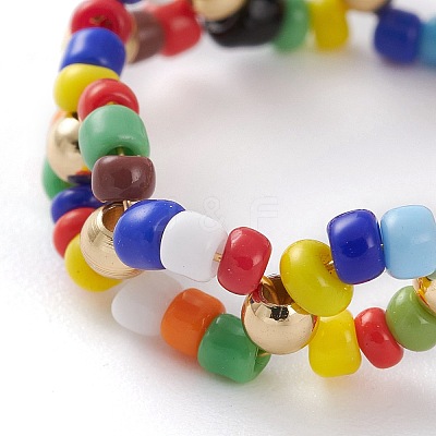 Round Opaque Glass Seed Beaded Finger Rings RJEW-JR00318-02-1