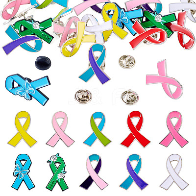 20Pcs 10 Styles Awareness Ribbon Enamel Pin JEWB-TA0001-39-1