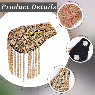 Teardrop Iron Chain Tassel with Rhinestone Epaulettes AJEW-WH20006-326A-G-1