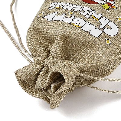 Christmas Printed Burlap Packing Pouches Drawstring Bags ABAG-Q053-02A-07-1