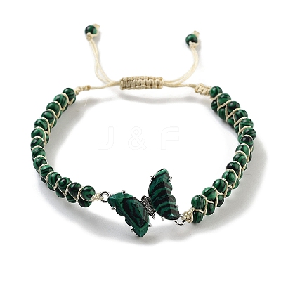 Synthetic Malachite Braided Round Bead Bracelets BJEW-K251-06F-1