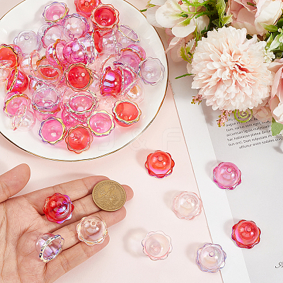 60Pcs 4 Colors UV Plating Acrylic Bead Caps PACR-PA0001-12A-1