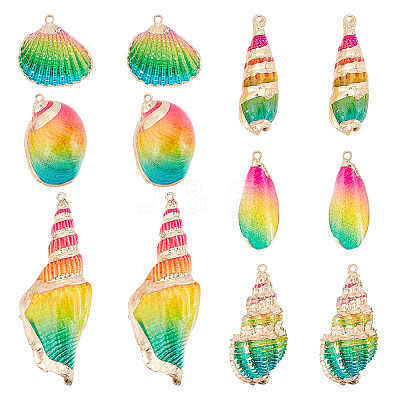 12Pcs 6 Styles Electroplated Natural Mixed Shell Big Pendants SSHEL-GA0001-06-1