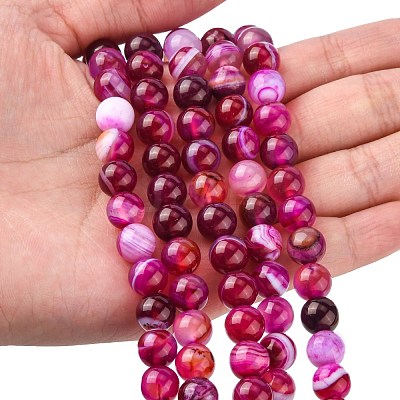 Natural Striped Agate/Banded Agate Bead Strands X-G-K166-13-8mm-03-1