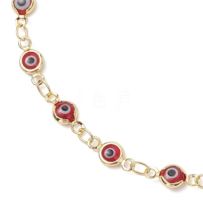 Handmade Evil Eye Lampwork Brass Link Chain Anklets for Women AJEW-AN00715-02-1