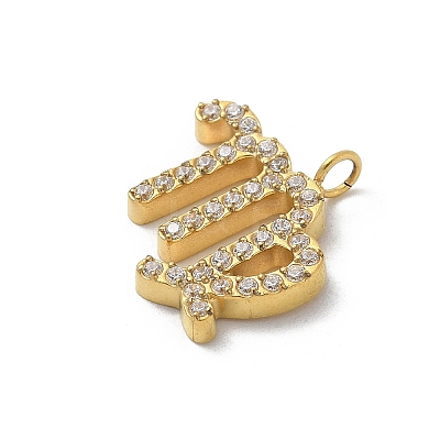 Ion Plating(IP) 304 Stainless Steel Micro Pave Cubic Zirconia Charms STAS-Z107-09G-10-1
