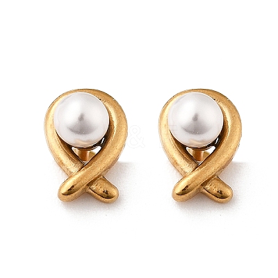 304 Stainless Steel Imitation Pearl Stud Earrings STAS-E502-03G-1