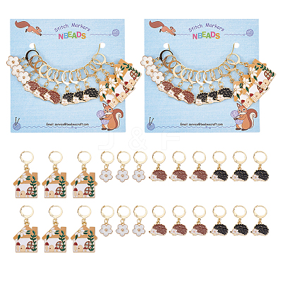 Alloy Enamel Hedgehog & House & Flower Charm Locking Stitch Markers HJEW-PH01718-1