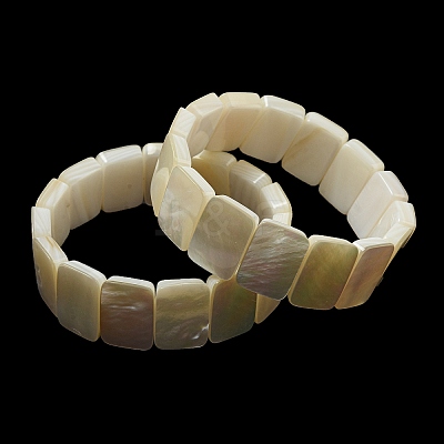 Natural White Shell Rectangle Beaded Stretch Bracelets BJEW-N030-01B-01-1