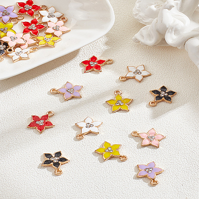 24Pcs 6 Colors Flower Alloy Enamel Pendants ENAM-LP0001-54-1