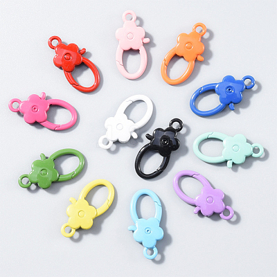 12Pcs 12 Colors Spary Painted Zinc Alloy Flower Lobster Claw Clasps PALLOY-WR0001-10-1