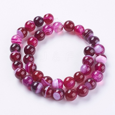 Natural Striped Agate/Banded Agate Beads Strands G-G582-10mm-09-1