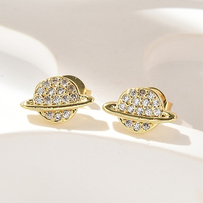 Brass Micro Pave Clear Cubic Zirconia Stud Earrings EJEW-A128-03G-1
