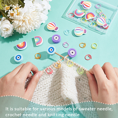 Evil Eye/Hot Air Balloon/Rainbow Silicone Knitting Needle Point Protectors SIL-NB0001-36-1