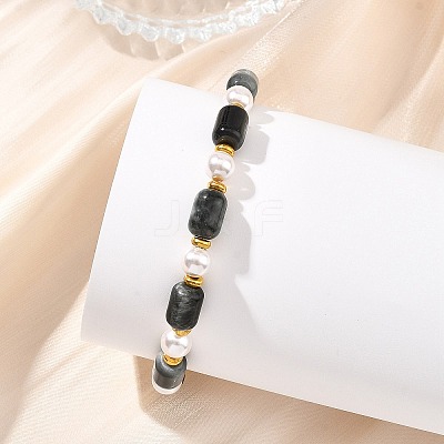 Natural Eagle Eye Stone & Shell Pearl & Brass Beads Stretch Bracelets for Women BJEW-JB13865-01-1