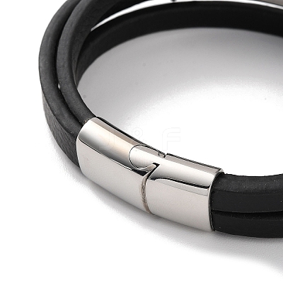 Men's Braided Black PU Leather Cord Multi-Strand Bracelets LS-BJEW-K243-06P-1
