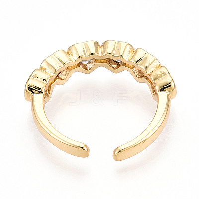 Brass Micro Pave Clear Cubic Zirconia Cuff Rings for Women KK-T074-14G-1