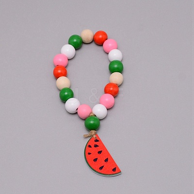 Wooden Watermelon Pendant Decorations HJEW-TAC0013-02-1