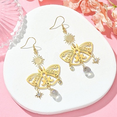 201 Stainless Steel Butterfly Chandelier Earrings with Brass Pins EJEW-TA00388-1
