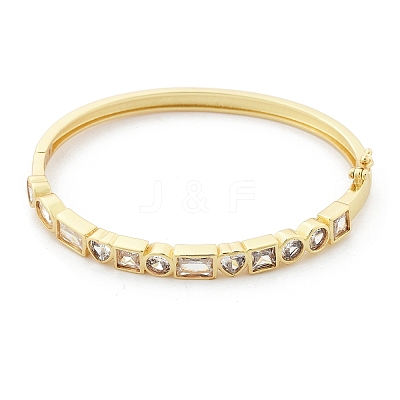 Brass Micro Pave Clear Cubic Zirconia Hinged Bangles for Women BJEW-K274-10G-1