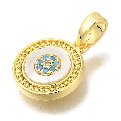 Brass Micro Pave Cubic Zirconia and Shell Pendants KK-K388-77G-01-1