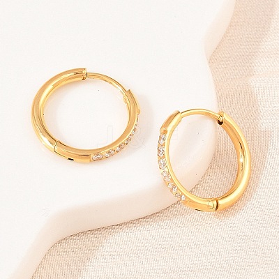 304 Stainless Steel Clear Cubic Zirconia Hoop Earrings EJEW-L307-05G-1