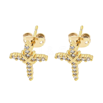 Brass Micro Pave Cubic Zirconia Ear Studs EJEW-P261-25B-G-1