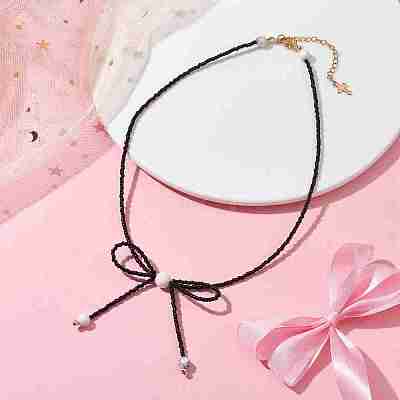 Glass Seed Pendant Necklaces for Women NJEW-MZ00031-01-1